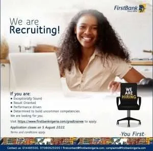 First Bank Graduate Trainee Recruitment